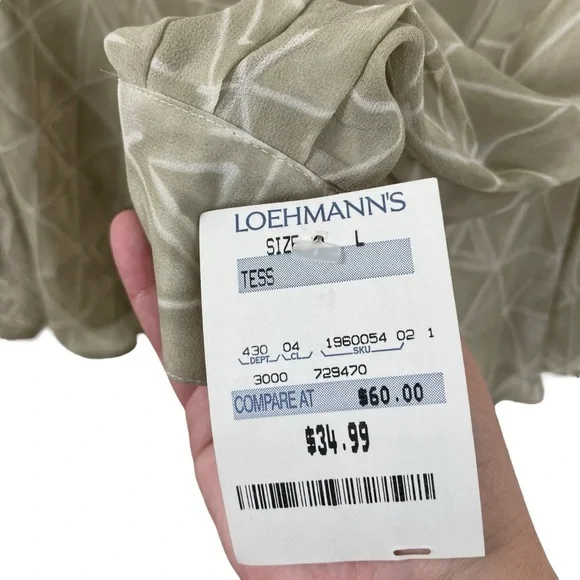 Vtg 90s NWT Tess 100% Silk Button Down Blouse Green Beige Semi-Sheer Size L - Picture 9 of 11